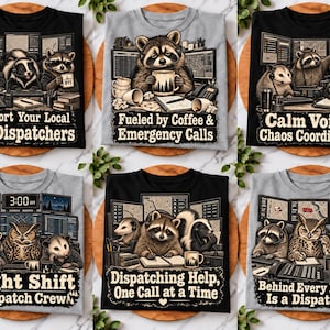 Lustiges 911-Disponenten-PNG-Bundle: Waschbär, Opossum, Stinktier, Wildtierhumor, Notrufzentrale-Grafik (Digitaler Download)