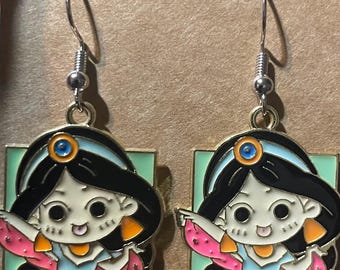 Princess Inspired Caricature Dangle Charm Earrings Style #2, Gift For Disney Fans