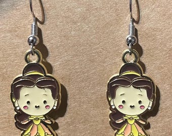 Princess Inspired Caricature Dangle Charm Earrings Style #1, Gift for Disney Fans