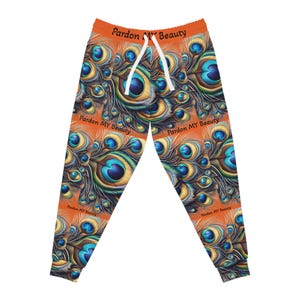 Peacock Print Athletic Joggers, Colorful Workout Sweatpants, Gym Leggings, Activewear Bottoms, Fitness Apparel