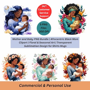 Paquete PNG de madre y bebé / Clipart de mamá negra afrocéntrica / Arte floral y de temporada / Diseño de sublimación transparente para camisetas y tazas