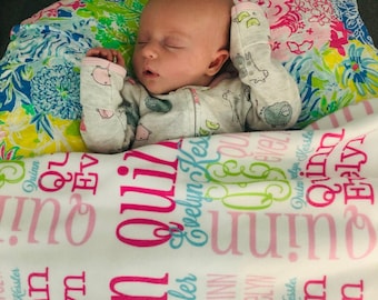Personalized Baby Name Blanket, Monogrammed Newborn Blankets, Name Swaddle Receiving Blanket, Handmade Unqiue Baby Shower Gift, Milestone