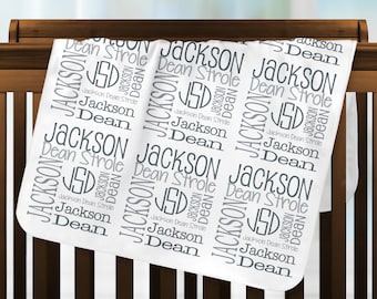 Personalized Baby Name Blanket, Monogrammed Newborn Blankets, Name Swaddle Receiving Blanket, Handmade Unqiue Baby Shower Gift, Milestone