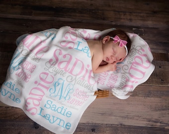 Personalized Baby Name Blanket, Monogrammed Newborn Blankets, Name Swaddle Receiving Blanket, Handmade Unqiue Baby Shower Gift, Milestone