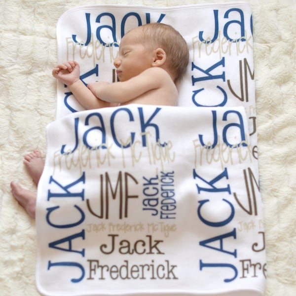 Personalized Baby Blanket, Monogrammed Handmade Blanket, Custom Name Swaddle Receiving Blanket, Unique Baby Shower Gifts Moms, Kids, Toddler