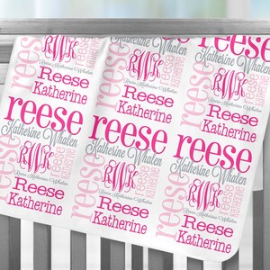 Personalized Baby Blanket, Newborn Swaddle Name Blankets, Monogrammed Blankie, Handmade Unique Baby Shower Gift, Monthly Milestone, Boy Girl image 3