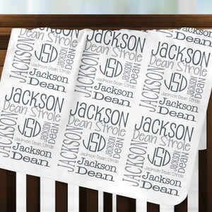 Personalisierte Baby-Namensdecke, Monogramm-Neugeborenendecken, Namenstuch-Empfangsdecke, handgemachtes einzigartiges Babypartygeschenk, Meilenstein Bild 8