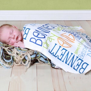 Personalized Baby Blanket, Monogrammed Blanket, Newborn Swaddle Name Blankets, Handmade Unique Baby Shower Gift, Monthly Milestone, Boy Girl image 1
