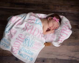 Personalized Baby Blanket, Newborn Swaddle Name Blankets, Monogrammed Blankie, Handmade Unique Baby Shower Gift, Monthly Milestone, Boy Girl