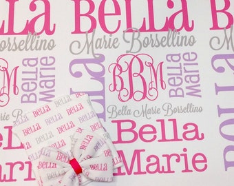 Couverture personnalisée avec prénom pour bébé et bonnet noeud, couverture pour nouveau-né bonnet en tricot, coffret cadeau de baby shower fait main, bonnet pour bébé avec monogramme