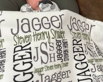 Baby Name Blanket, Personalized Newborn Name Swaddle, Handmade Baby Shower Gift, Monogrammed Custom Gifts Kids, Hospital Receiving Blankets