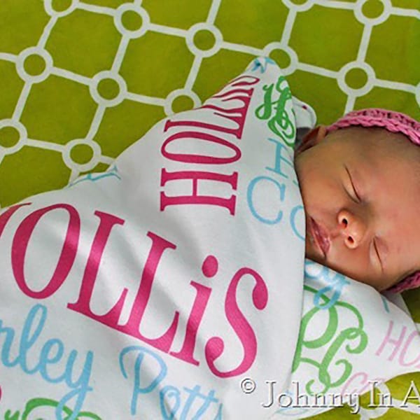 Personalized Baby Name Blanket, Monogrammed Newborn Blankets, Name Swaddle Receiving Blanket, Handmade Unqiue Baby Shower Gift, Milestone