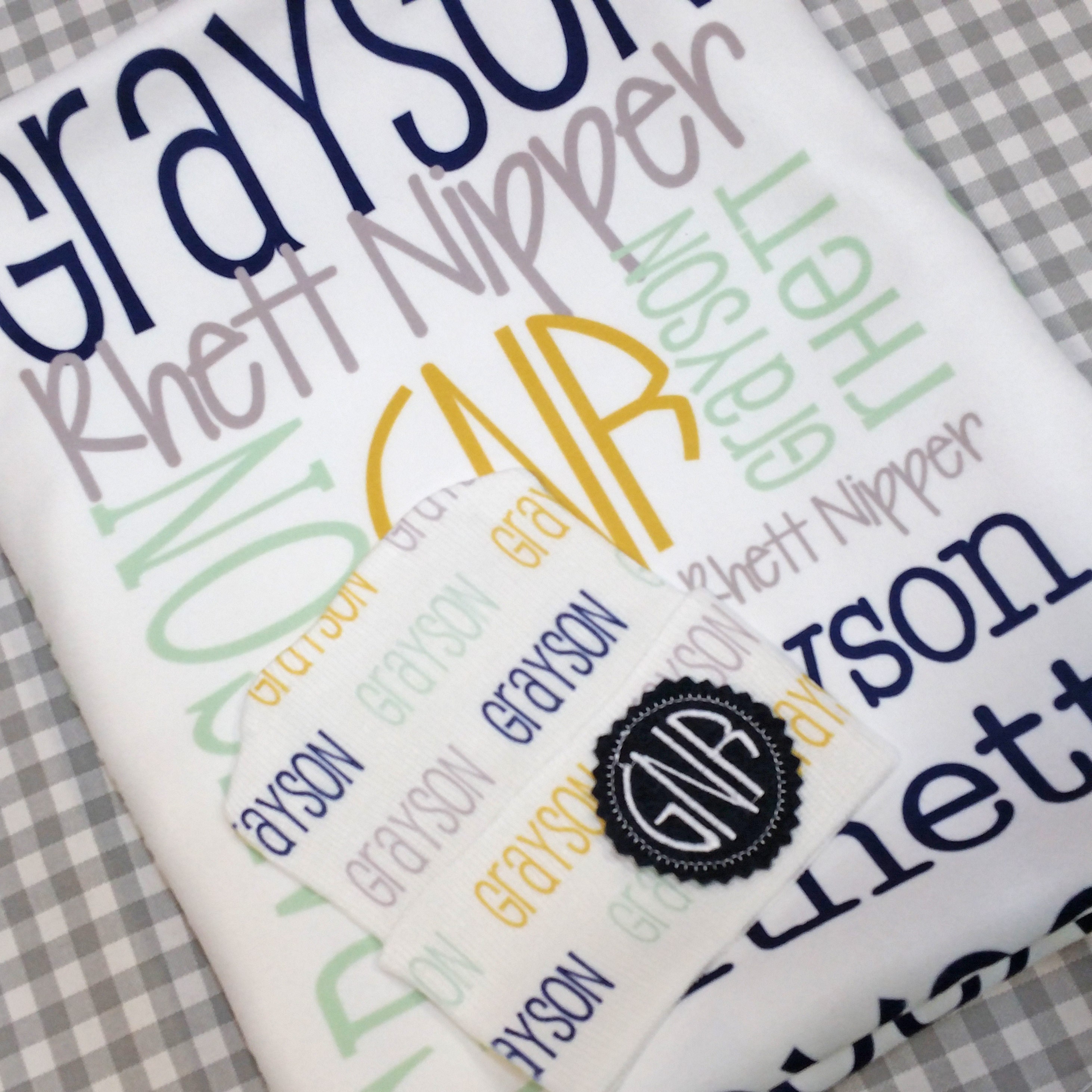 Personalized Baby Blanket Newborn Hat Set Baby Name Blanket Etsy