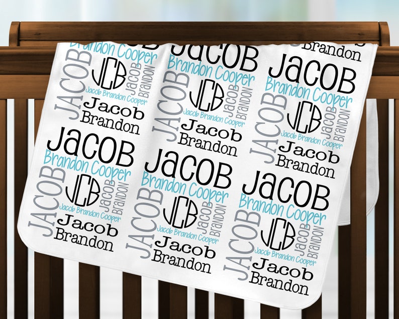 Personalized Baby Blanket, Monogrammed Blanket, Newborn Swaddle Name Blankets, Handmade Unique Baby Shower Gift, Monthly Milestone, Boy Girl image 2