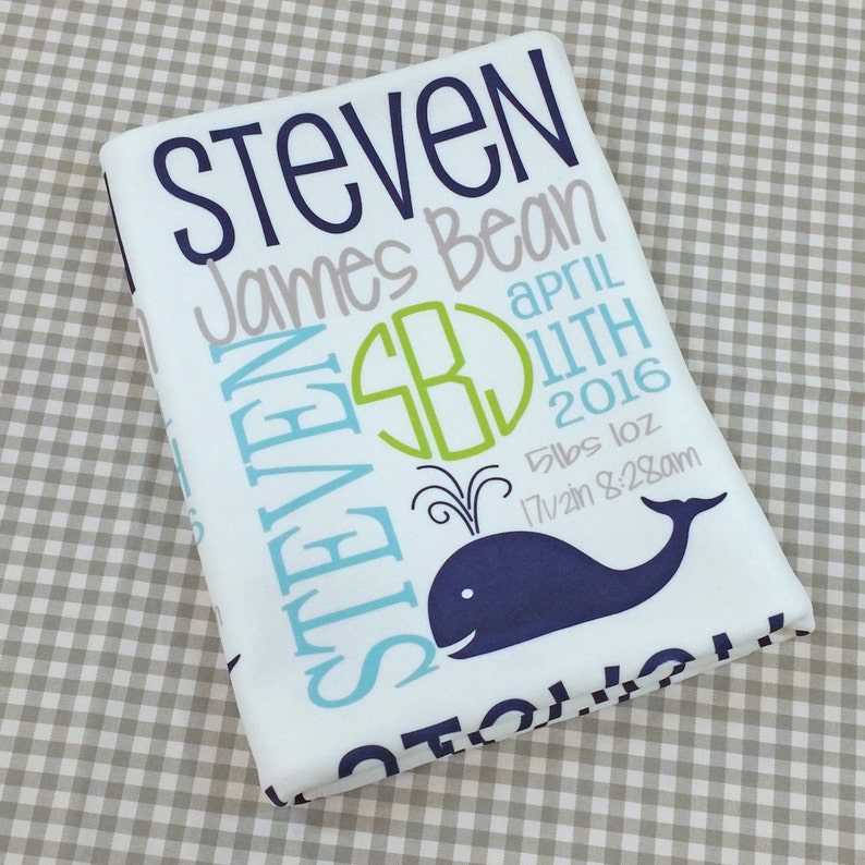 Personalized Baby Boy Blanket Monogram Baby Preppy Whale Name Etsy