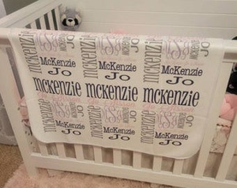 Personalized Baby Name Blanket, Monogrammed Newborn Blankets, Name Swaddle Receiving Blanket, Handmade Unqiue Baby Shower Gift, Milestone