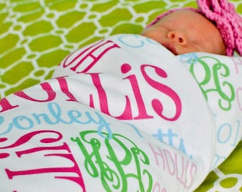 Personalized Baby Name Blanket, Monogrammed Newborn Blankets, Name Swaddle Receiving Blanket, Handmade Unqiue Baby Shower Gift, Milestone