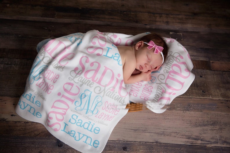 Anniversary SALE Personalized Baby Blanket Monogrammed Baby Blanket Name Blanket Swaddle Receiving Blanket Baby Shower Gift Photo Prop Birth