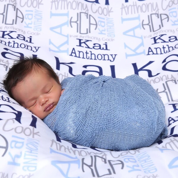 Personalized Baby Blanket, Newborn Swaddle Name Blankets, Monogrammed Blankie, Handmade Unique Baby Shower Gift, Monthly Milestone, Boy Girl