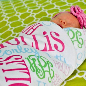 Baby Name Blanket, Monogrammed Personalized Milestone Blanket, Name Swaddle Receiving Blanket, Handmade Shower Gift for Newborn, Her, Kids,