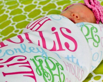 Baby Name Blanket, Monogrammed Personalized Milestone Blanket, Name Swaddle Receiving Blanket, Handmade Shower Gift for Newborn, Her, Kids,