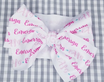 Personnalisé Baby Bow Head Wrap Nom personnalisé Pinwheel Bow Newborn Photo Prop Coming Home OutfitShower Cadeau