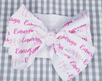 Personalized Baby Bow Head Wrap Custom Name Pinwheel Bow Newborn Photo Prop Coming Home OutfitShower Gift