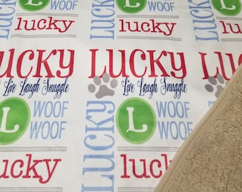 Dog Blanket Personalized with Pets Name, Custom Puppy Blanket, Gifts for Pet Lovers, Dog Mom Gift, Dogs Bed, Supplies Essentials Accessories