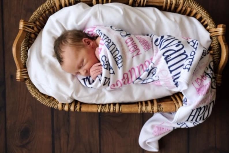 Personalized Baby Name Blanket, Monogrammed Newborn Blankets, Name Swaddle Receiving Blanket, Handmade Unqiue Baby Shower Gift, Milestone image 3