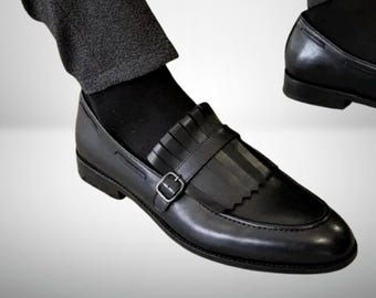 Black Handmade Bespoke Casual Loafers for Men | Custom Leather Loafers | Luxury Footwear