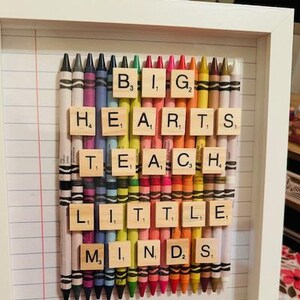 Personalized Teacher Gift Shadowbox, Crayon Art, Scrabble Tiles
