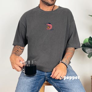 French Shrimp Shirt, Funny Shrimp Lover T-Shirt, Tiny French Shrimp & Croissant Fisherman Tee, Quirky Seafood Art Pepper