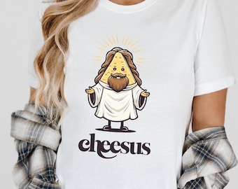 Cheesus T-shirt, grappig T-shirt met kaaswoordspeling, religieuze humor, Blessed and Cheesy