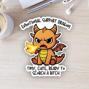 Naklejka Emocjonalne Wsparcie Złoty Smok - Scorch a Bitch, Sassy Baby Dragon Naklejka, Zabawny Sarkastyczny Laptop Kindle i Naklejka Samochodowa dla Kobiet