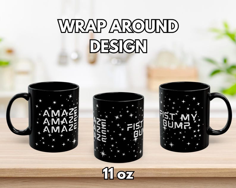 May include: A white ceramic mug with a black handle and the text "But First, Coffee" in a bold, black font. The mug is set against a blurred background, suggesting a cozy setting.