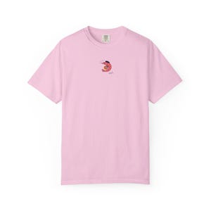 French Shrimp Shirt, Funny Shrimp Lover T-Shirt, Tiny French Shrimp & Croissant Fisherman Tee, Quirky Seafood Art Blossom