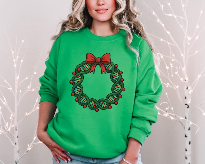DNA Double Helix Christmas Wreath Sweatshirt, Nerdy Holiday Sweater ...
