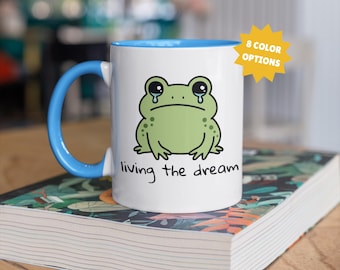 Living the Dream Coffee Mug, Sad Frog Corporate Humor Coffee Mug, Funny Office Cup, Sarcastic Office Gift, Funny Coworker Gift