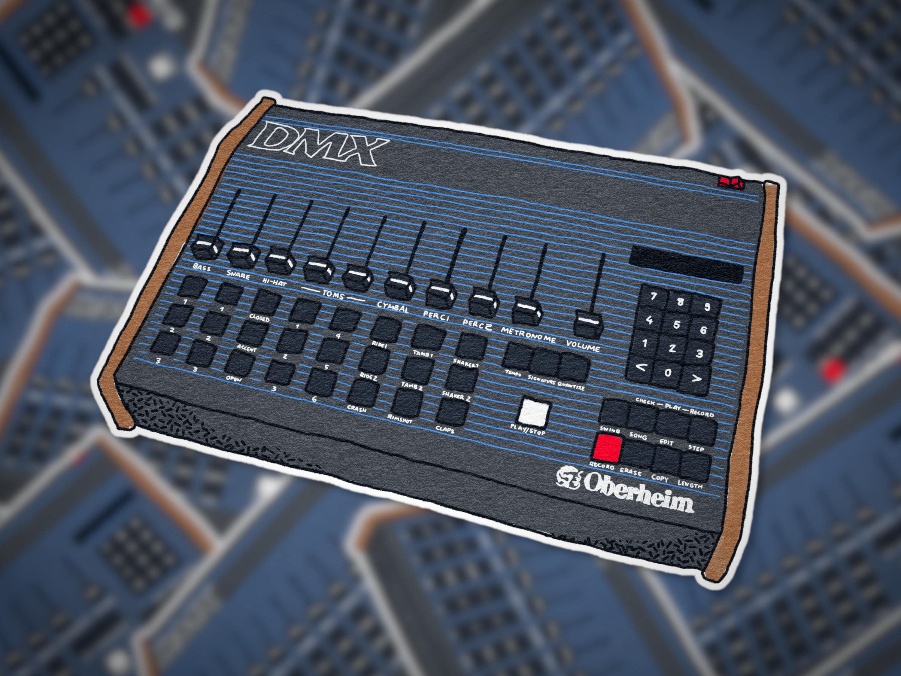 Hand-drawn Oberheim DMX Sticker – Glossy \u0026 Water-resistant, 4.1\, image size:3000x2250