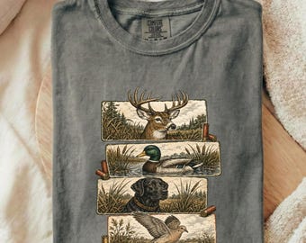 Vintage Hunting Shirt, Deer Mallard Duck Dog Tee, Retro Outdoorsman Shirt, Waterfowl Hunting Gift, Wildlife Graphic Tee