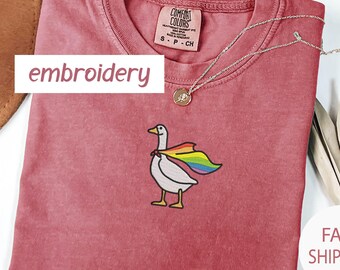 Embroidered Rainbow Goose LGBTQ Comfort Colors® Shirt - Pride Tee , Funny Transgender Shirt,