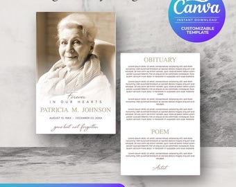 Funeral Program Template |  Sepia Single Page Design