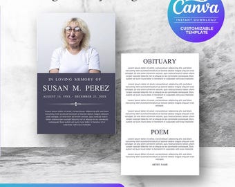 Funeral Program Template |  Single Page Design