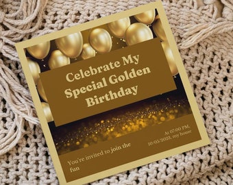Customizable Golden Birthday Invitation Digital Download JPG and PNG