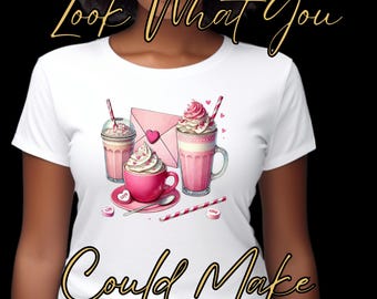 Valentine Hot Cocoa Clipart Digital Download Pink Coffee and Milkshake Art Heart Love Letter PNG and JPG