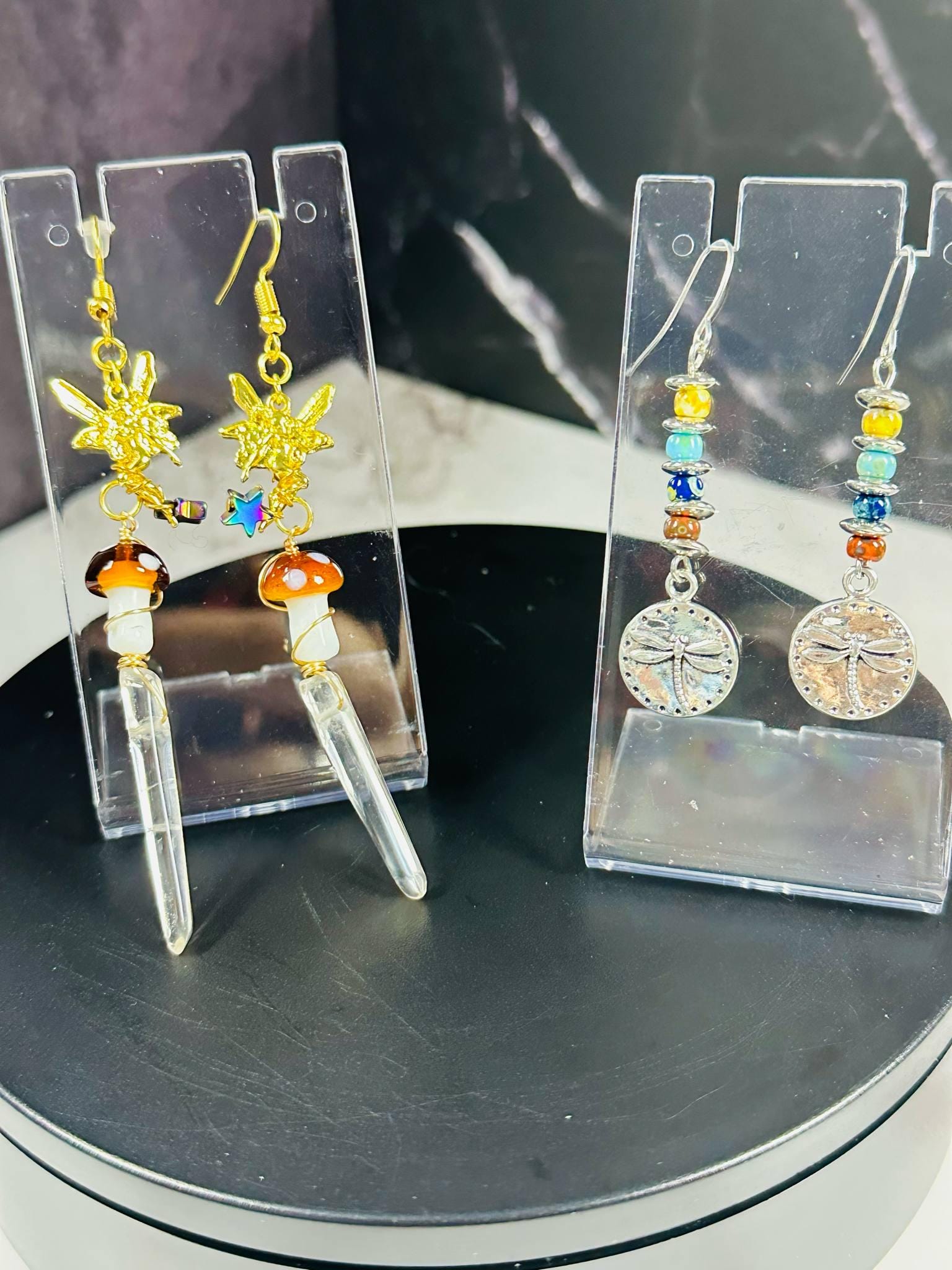 Buy One Get One Free Fairy Mushroom Earrings & Dragonfly Charm Earrings – Boho Whimsical Handmade Beaded Dangle Jewelry