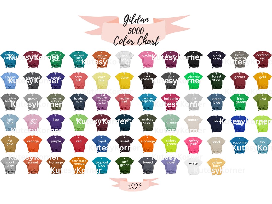 Gildan 5000 Color Chart Printify T Shirt Listing Photo Unisex Tee