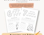 Zahlen lernen, Zählen, vorschule arbeitsblatter, Montessori, Lernmaterial, zahlen schreiben, lernmaterial zum ausdrucken, kindergarten, kita