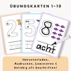 Aprenda a escribir números del 1 al 10, contar, tarjetas numéricas para estudiantes de primaria, preescolar, jardín de infantes, educación en el hogar, Montessori, tarjetas didácticas