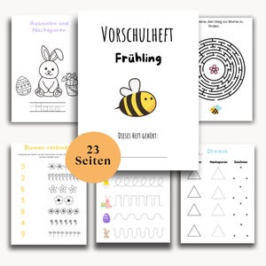 Preescolar Primavera, aprender a escribir, aprender a escribir, Montessori, hojas de ejercicios, guardería, jardín de infantes, alfabeto, números, contar, libro de trabajo